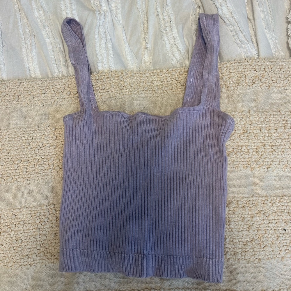 Garage Lavender Ribbed Scalloped Square Neck Tank